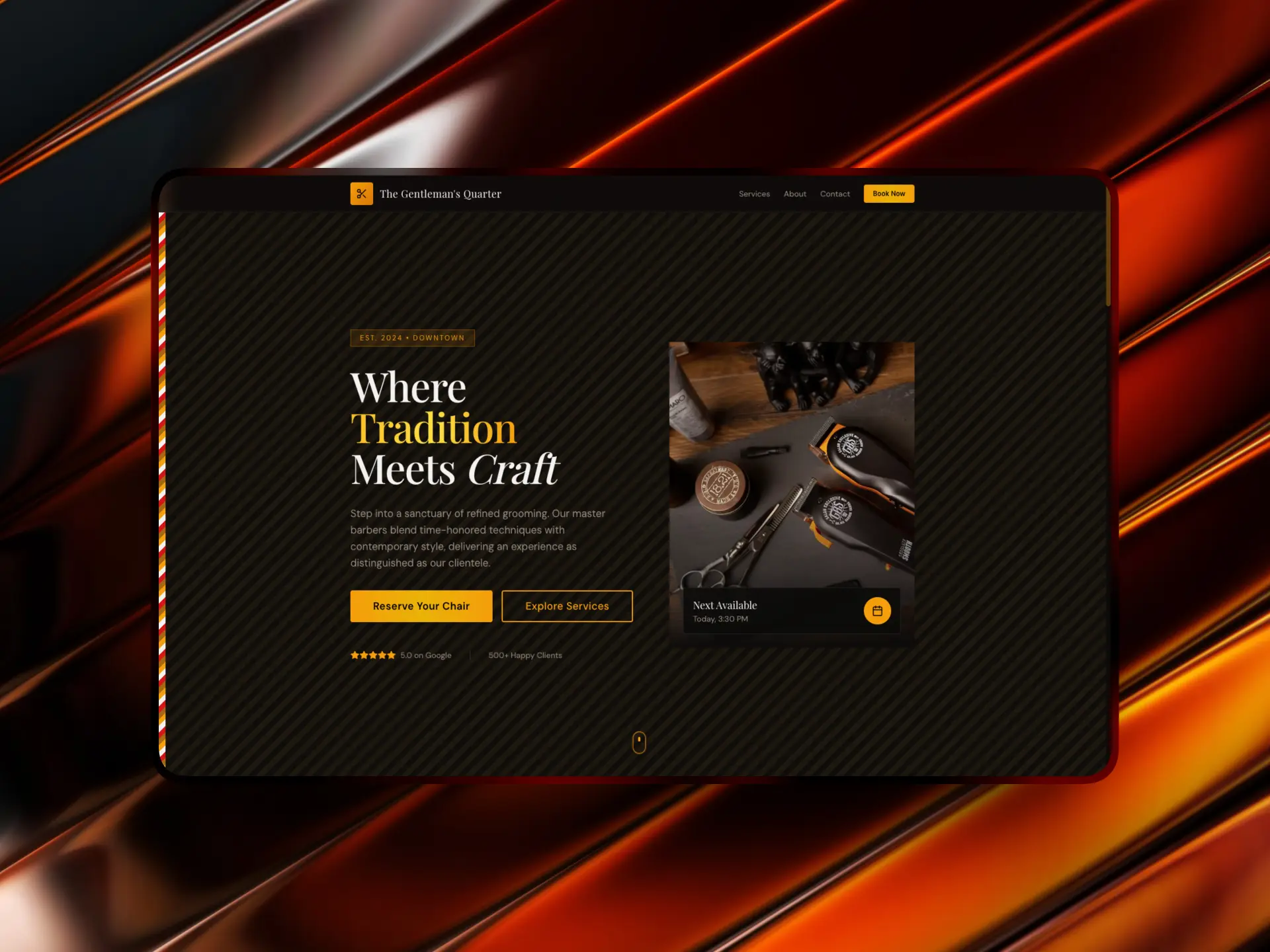 Barbershop management app with scheduling interface and booking flow